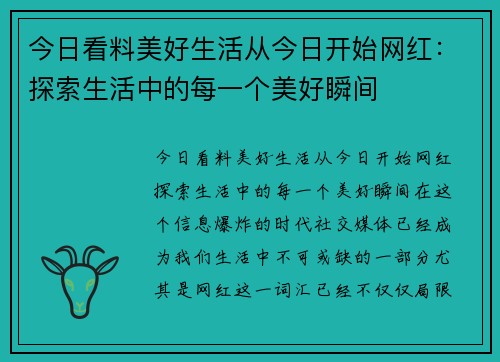 今日看料美好生活从今日开始网红：探索生活中的每一个美好瞬间
